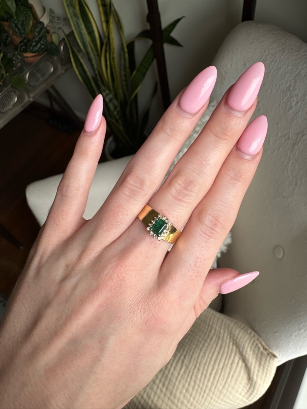 14K Yellow Gold Emerald and Diamond Ring Size 6